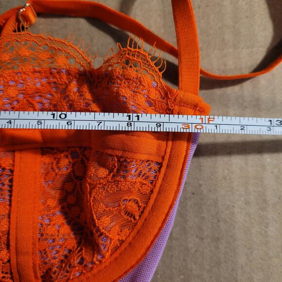 Out From Under Corset Bustier Lingerie Purple Orange Lace Size Small Hook Back - Picture 7 of 9